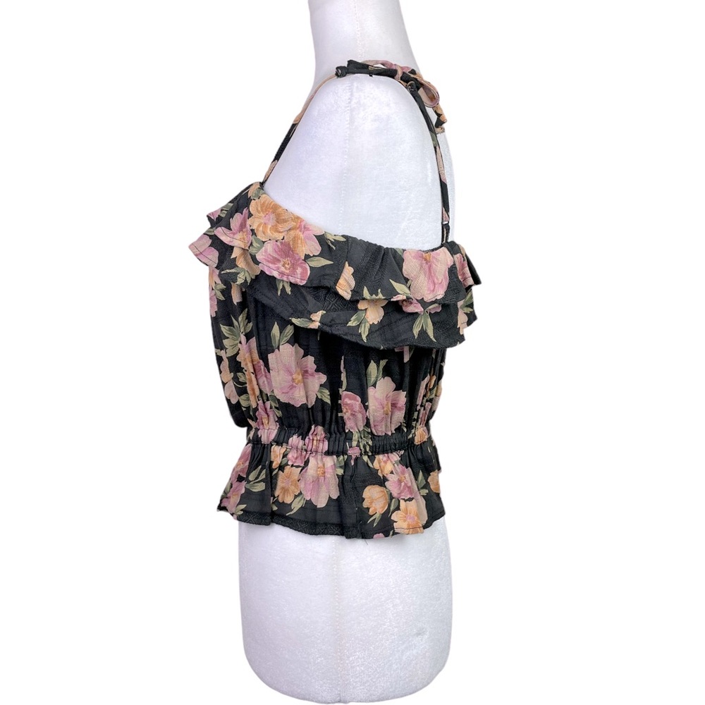 Clearance NEW Floral Peplum Crop Top Spaghetti Straps Charcoal Pink Size Medium - Picture 3 of 8